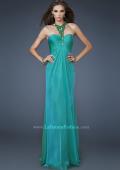 Picture of: Chiffon Halter Gown with Rhinestones and Open Back in Green, Style: 18490, Main Picture