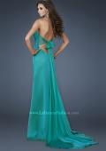 Picture of: Chiffon Halter Gown with Rhinestones and Open Back in Green, Style: 18490, Back Picture