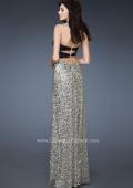 Picture of: Empire Waist Gown with Black Sequin Bodice in Gold, Style: 18491, Back Picture