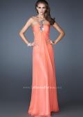 Picture of: Halter Top Long Prom Dress with Stone Embellishments in Orange, Style: 18499, Detail Picture 2