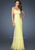 Picture of: Chiffon Gown with Gathered Bodice and Rhinestone Accents in Yellow, Style: 18509, Main Picture