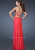 Picture of: Chiffon Gown with Gathered Bodice and Rhinestone Accents in Pink, Style: 18509, Back Picture