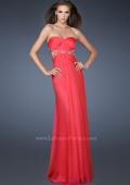 Picture of: Chiffon Gown with Gathered Bodice and Rhinestone Accents in Pink, Style: 18509, Detail Picture 1