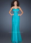 Picture of: Chiffon Gown with Gathered Bodice and Rhinestone Accents in Blue, Style: 18509, Detail Picture 2