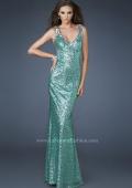 Picture of: Sequined Gown with Open Back and Rhinestone Detail in Green, Style: 18514, Main Picture