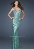 Picture of: Fitted Sequined Gown with Cascading Rhinestone Pattern in Green, Style: 18522, Main Picture