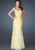 Picture of: Beaded V Strap Prom Dress with Subtle Ombre and Cut Outs in Yellow, Style: 18529, Main Picture