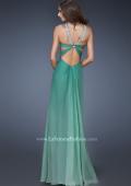 Picture of: Beaded V Strap Prom Dress with Subtle Ombre and Cut Outs in Green, Style: 18529, Back Picture