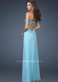 Picture of: Ruched A line Prom Dress with Beaded Shoulder Detail in Blue, Style: 18538, Back Picture