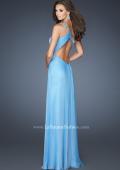 Picture of: One Shoulder Gown with Beaded Neckline and Side Slit in Blue, Style: 18539, Back Picture