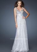 Picture of: Sequined Dress with Beaded Bodice and Gathered Skirt in Silver, Style: 18545, Main Picture