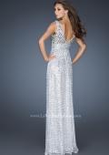 Picture of: Sequined Dress with Beaded Bodice and Gathered Skirt in Silver, Style: 18545, Back Picture
