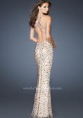 Picture of: Fitted Prom Gown with Oversized Stones and Cut Out Back in Nude, Style: 18559, Back Picture