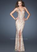 Picture of: Fitted Prom Gown with Oversized Stones and Cut Out Back in Nude, Style: 18559, Detail Picture 1