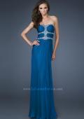 Picture of: Beaded Bodice Long Prom Dress with Cut Outs and Stones in Blue, Style: 18560, Main Picture