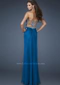 Picture of: Beaded Bodice Long Prom Dress with Cut Outs and Stones in Blue, Style: 18560, Back Picture