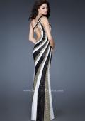 Picture of: Long Patterned Prom Dress with Sequins and Open Back in Black, Style: 18580, Main Picture