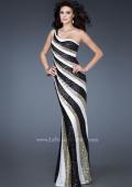 Picture of: Long Patterned Prom Dress with Sequins and Open Back in Black, Style: 18580, Back Picture