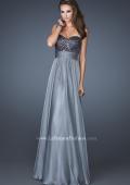 Picture of: Strapless Empire Chiffon Gown with Ruched Sequin Pattern in Silver, Style: 18584, Detail Picture 4
