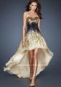 Picture of: Long Strapless Gown with High Low Skirt and Sequins in Gold, Style: 18591, Main Picture