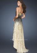 Picture of: Long Strapless Gown with High Low Skirt and Sequins in Gold, Style: 18591, Back Picture