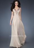 Picture of: Chiffon V Neck Prom Gown with Iridescent Stone Detail in Nude, Style: 18604, Main Picture