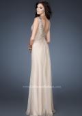 Picture of: Chiffon V Neck Prom Gown with Iridescent Stone Detail in Nude, Style: 18604, Back Picture