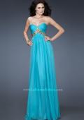 Picture of: Chiffon Empire Dress with Pleated Bodice and Beads in Blue, Style: 18612, Detail Picture 1
