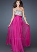 Picture of: Long Prom Gown with Embellished Bodice, Belt, and Mesh in Pink, Style: 18646, Detail Picture 2