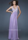 Picture of: Empire Waist Chiffon Gown with Lace and Beaded V Neck in Purple, Style: 18651, Main Picture