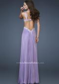 Picture of: Empire Waist Chiffon Gown with Lace and Beaded V Neck in Purple, Style: 18651, Back Picture