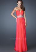 Picture of: Strapless Chiffon Dress with Ruching and Rhinestone Belt in Orange, Style: 18657, Main Picture