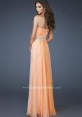 Picture of: Strapless Chiffon Dress with Ruching and Rhinestone Belt in Orange, Style: 18657, Back Picture