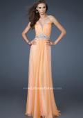 Picture of: Strapless Chiffon Dress with Ruching and Rhinestone Belt in Orange, Style: 18657, Detail Picture 1