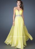 Picture of: Strapless Chiffon Dress with Ruching and Rhinestone Belt in Yellow, Style: 18657, Detail Picture 2