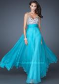 Picture of: A-line Chiffon Dress with Mesh Straps and Low V Back in Blue, Style: 18669, Main Picture