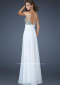 Picture of: A-line Chiffon Dress with Mesh Straps and Low V Back in White, Style: 18669, Back Picture