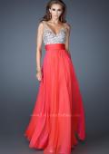 Picture of: A-line Chiffon Dress with Mesh Straps and Low V Back in Orange, Style: 18669, Detail Picture 1