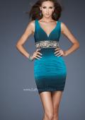 Picture of: Empire Waist V Neck Cocktail Dress with Beaded Belt in Blue, Style: 18703, Main Picture
