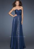 Picture of: Sequined Prom Gown with Chiffon Overlay and Belted Waist in Blue, Style: 18706, Main Picture