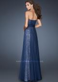 Picture of: Sequined Prom Gown with Chiffon Overlay and Belted Waist in Blue, Style: 18706, Back Picture