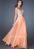 Picture of: Intricate Beaded Prom Dress with Gathered Waist in Orange, Style: 18713, Detail Picture 2