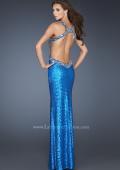 Picture of: Fully Sequined Fitted Gown with Side Slit and Low V Back in Blue, Style: 18724, Main Picture
