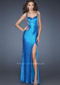 Picture of: Fully Sequined Fitted Gown with Side Slit and Low V Back in Blue, Style: 18724, Back Picture