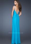Picture of: Chiffon Prom Dress with Beaded Bodice and Straps in Blue, Style: 18726, Back Picture