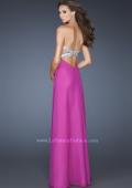 Picture of: Empire Waist Chiffon Gown with Crossed Strap Open Back in Purple, Style: 18729, Back Picture