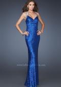 Picture of: Long Sequin Dress with Cut Out Back and Beading in Blue, Style: 18744, Back Picture