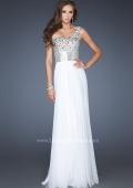 Picture of: Beaded Bodice Long Prom Dress with Belt Detail in White, Style: 18754, Main Picture