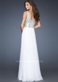 Picture of: Beaded Bodice Long Prom Dress with Belt Detail in White, Style: 18754, Back Picture