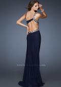 Picture of: Long One Shoulder Gown with Open Back and Beads in Blue, Style: 18783, Main Picture